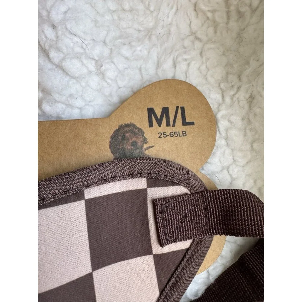 Nordstrom MINE Medium Large 25-65 LB Dog Harness Brown Cream Checkerboard NEW